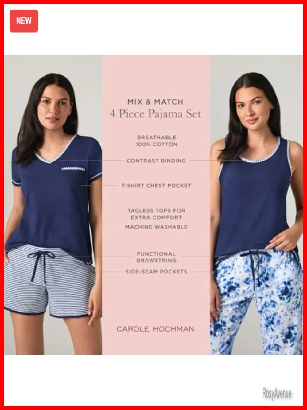 4-Piece 100% Cotton Pajama Set with Tee Tank Capris Shorts